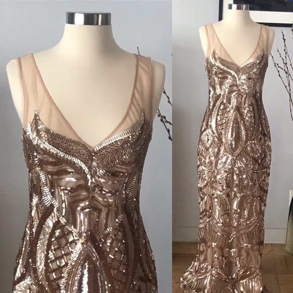 Adrianna Papell Dresses & Skirts - EUC✨Adriana Illusion gold sequins evening dress-6